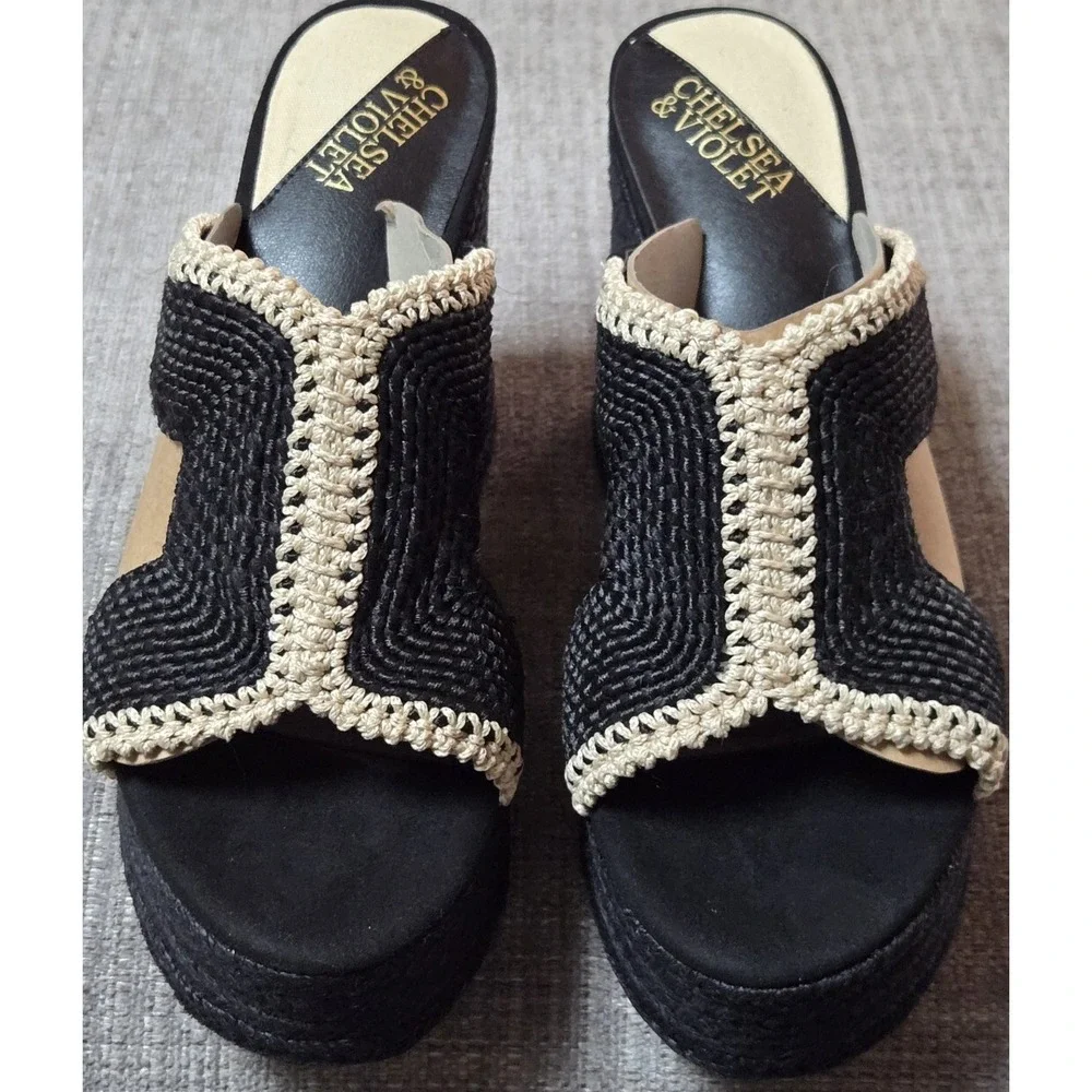 Chelsea & Violet Black Woven Platform Slide Sandals‎ Espadrile Size 9.5